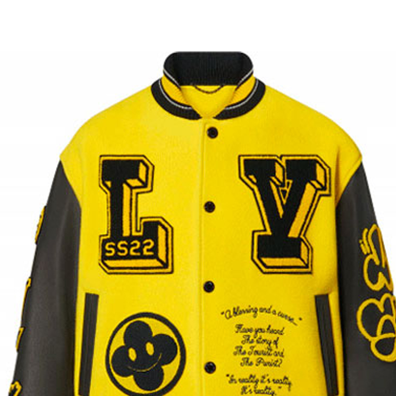 Sizing Louis Vuitton SS22 Jaket Baseball Kuning Bordir Logo. 1A9UIU