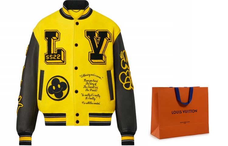 Cheap Louis Vuitton SS22 Jaket Baseball Kuning Bordir Logo. 1A9UIU