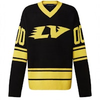 LOUIS VUITTON SS22 Black Jacquard Striped Logo V-Neck Sweater . 1A9TAX LOUIS VUITTON SS22 Black Jacquard Striped Logo V-Neck Sweater . 1A9TAX