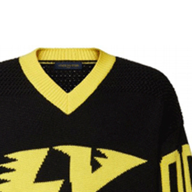 Purchase LOUIS VUITTON SS22 Baju Hitam Jacquard Logo Belang Leher V. 1A9TAX