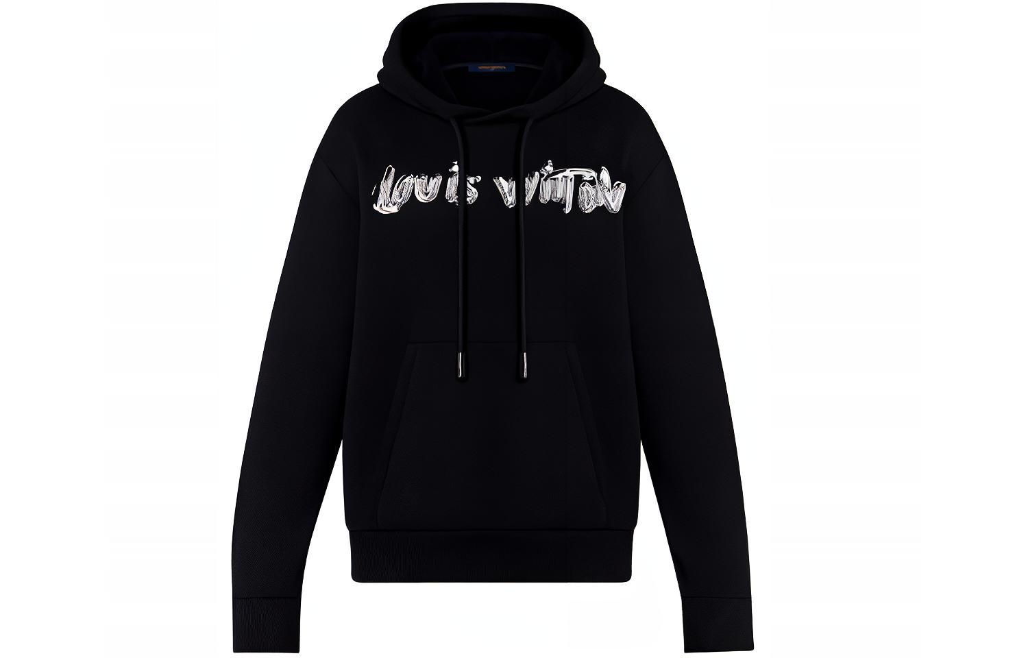 Order 루이비통 SS22 블랙 모노그램 로고 프린트 긴팔 후드티. 1A9SVU