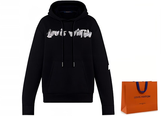 루이비통 SS22 블랙 모노그램 로고 프린트 긴팔 후드티. 1A9SVU Sizing 루이비통 SS22 블랙 모노그램 로고 프린트 긴팔 후드티. 1A9SVU