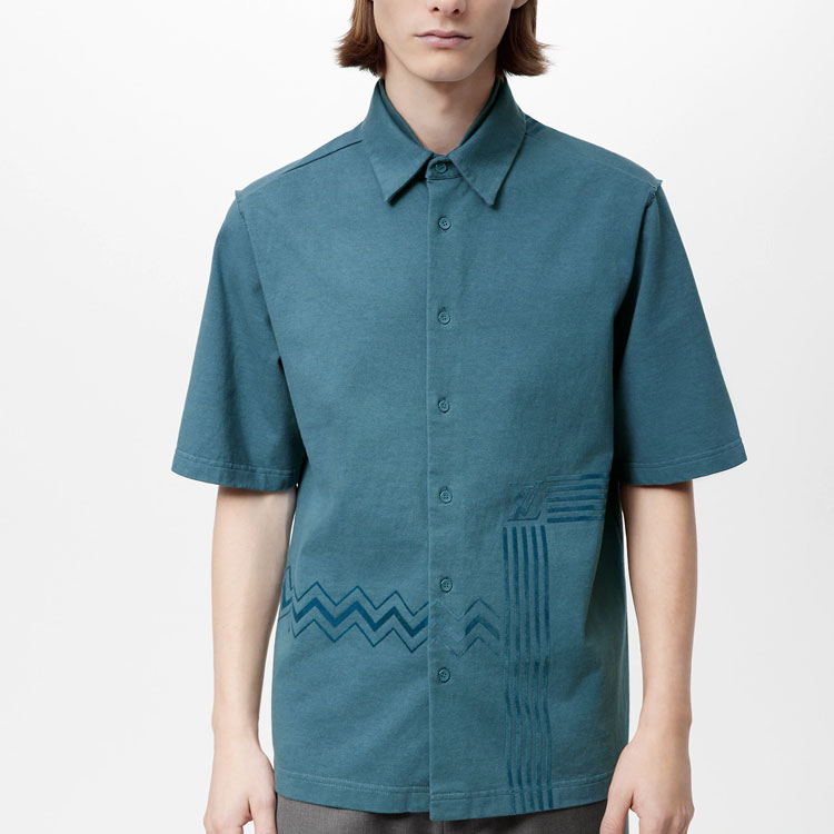 LOUIS VUITTON SS22 Blue Flocked Logo Knit Short-Sleeve Shirt for Men. 1AA4WX 圖 5