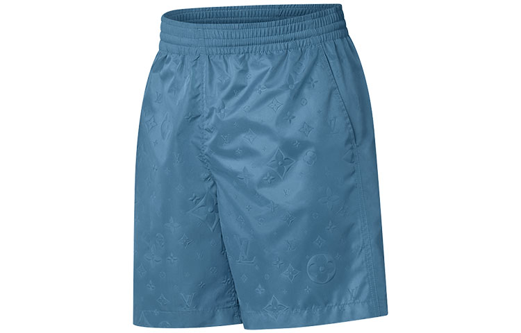Shop LOUIS VUITTON SS22 Celana Pendek Pria Logo Monogram Biru Pinggang Elastis. 1AA7WB