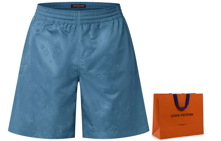 Purchase LOUIS VUITTON SS22 Celana Pendek Pria Logo Monogram Biru Pinggang Elastis. 1AA7WB