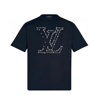 LOUIS VUITTON SS22 Blue Stitch Print Embroidered Short Sleeve T-Shirt Men. 1A96L5