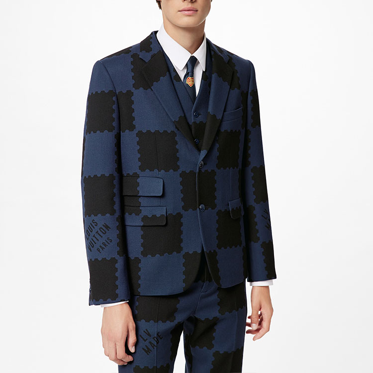 Shop LOUIS VUITTON SS22 Checkered Badge Blazer Navy Blue 1A9K1P