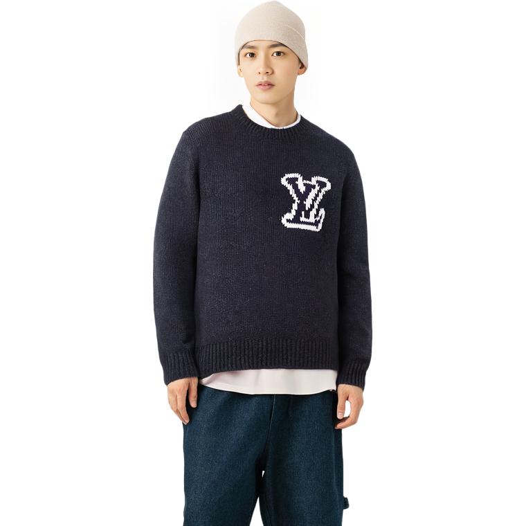 Sizing 路易威登 2022春夏经典海军蓝羊毛套头衫 圆领毛衣 1A96KK