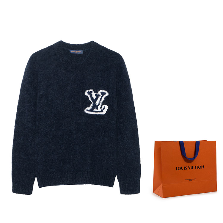 Cheap 路易威登 2022春夏经典海军蓝羊毛套头衫 圆领毛衣 1A96KK