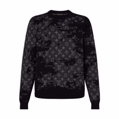 LOUIS VUITTON SS22 Distressed Logo Crewneck Sweater Black . 1A96JT