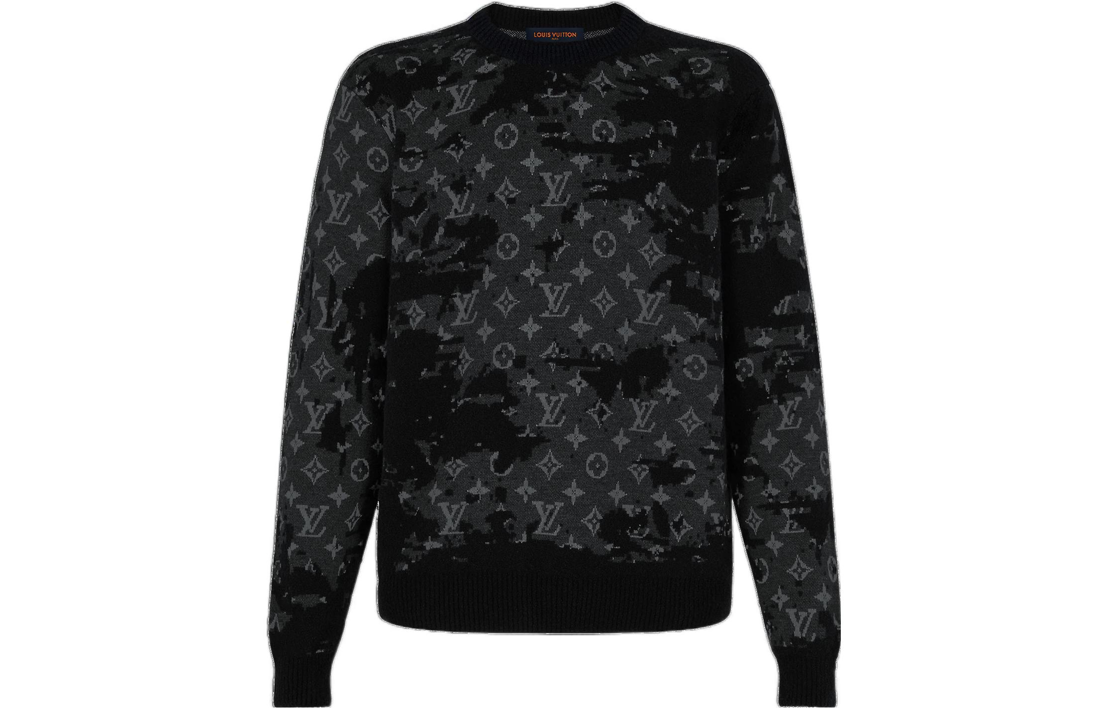 Order LOUIS VUITTON SS22 Suéter Negro Cuello Redondo Logo Desgastado. 1A96JT