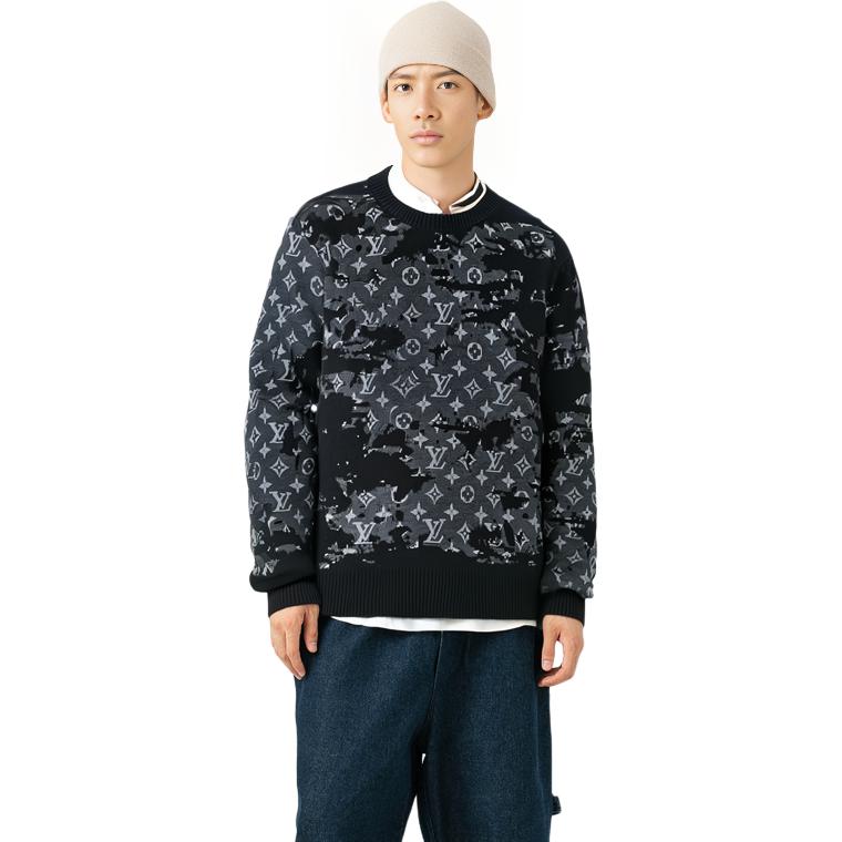 Shop LOUIS VUITTON SS22 Suéter Negro Cuello Redondo Logo Desgastado. 1A96JT