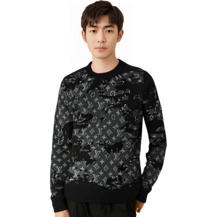 Details for LOUIS VUITTON SS22 Suéter Negro Cuello Redondo Logo Desgastado. 1A96JT