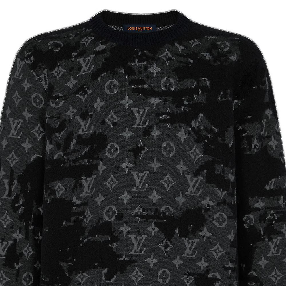 Sizing LOUIS VUITTON SS22 Suéter Negro Cuello Redondo Logo Desgastado. 1A96JT