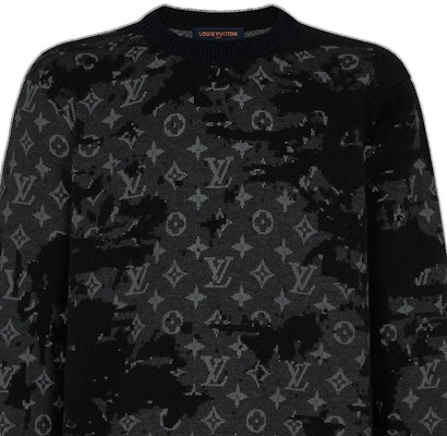 LOUIS VUITTON SS22 Suéter Negro Cuello Redondo Logo Desgastado. 1A96JT Sizing LOUIS VUITTON SS22 Suéter Negro Cuello Redondo Logo Desgastado. 1A96JT
