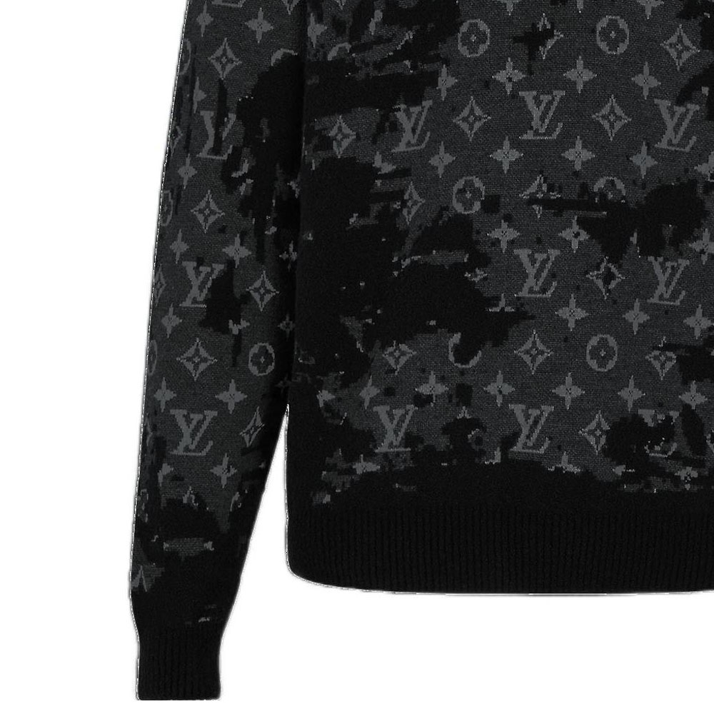 Cheap LOUIS VUITTON SS22 Suéter Negro Cuello Redondo Logo Desgastado. 1A96JT