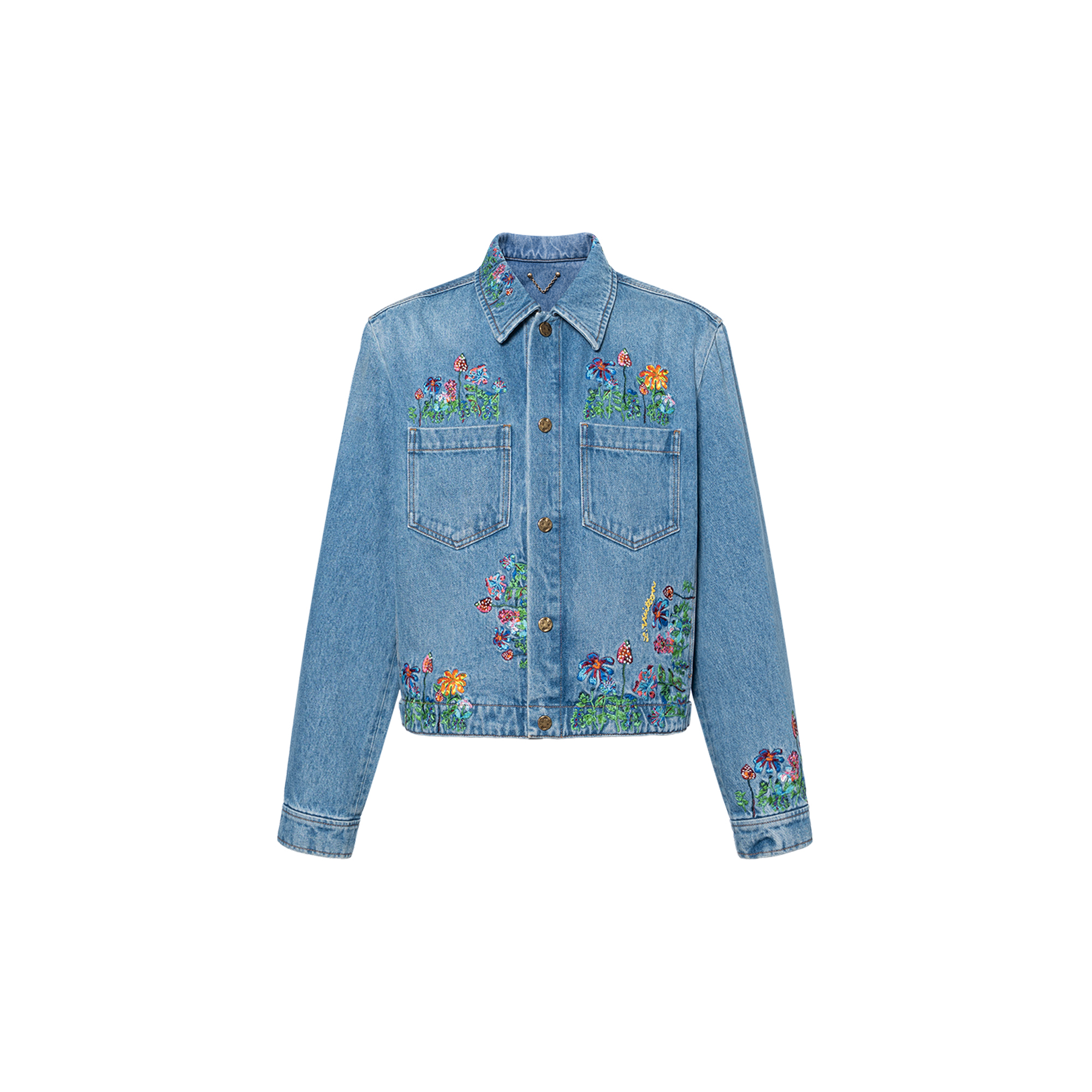 LOUIS VUITTON SS22 Floral Embroidered Denim Jacket Blue  Fashion. 1A9GI2