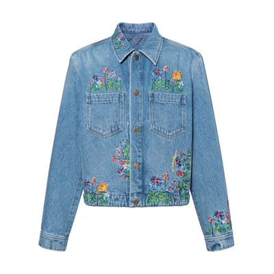 LOUIS VUITTON SS22 Floral Embroidered Denim Jacket Blue Fashion. 1A9GI2