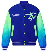 LOUIS VUITTON SS22 Gradient Logo Patchwork Baseball Jacket Blue . 1A9UJS LOUIS VUITTON SS22 Gradient Logo Patchwork Baseball Jacket Blue . 1A9UJS