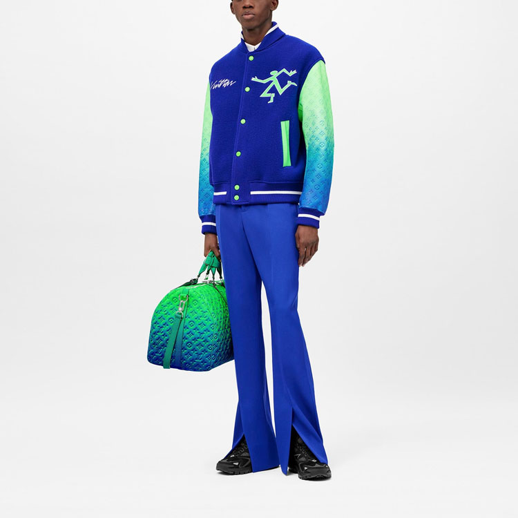 Shop 路易威登 SS22 漸層Logo拼接棒球外套 藍色 1A9UJS