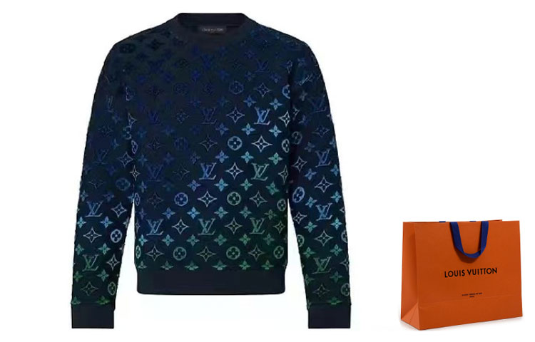 Cheap 루이비통 SS22 그라데이션 모노그램 크루넥 긴팔 스웻셔츠 블루 남성용. 1A9GLK