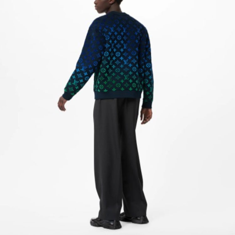 Shop LOUIS VUITTON SS22 Gradient Monogram Crewneck Pullover Sweatshirt Biru 1A9GLF