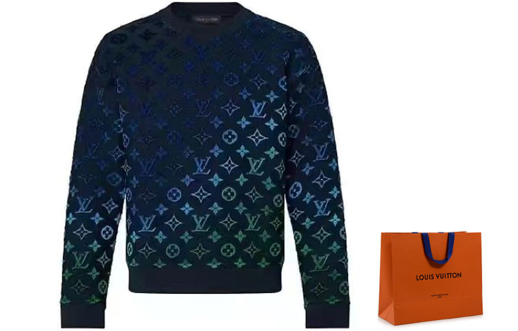 Cheap LOUIS VUITTON SS22 Gradient Monogram Crewneck Pullover Sweatshirt Biru 1A9GLF