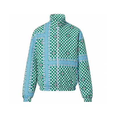 LOUIS VUITTON SS22 Green Checkerboard Logo Print Zip Jacket . 1A9T4R