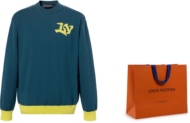 LOUIS VUITTON SS22 Sweater Lelaki Logo Hijau Crewneck Pullover. 1AA4RG 2