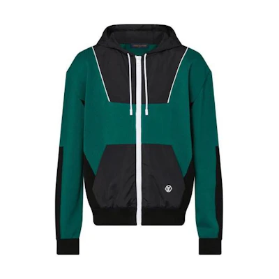 LOUIS VUITTON SS22 Green Logo Print Zipped Hooded Jacket Men 1AAT7R