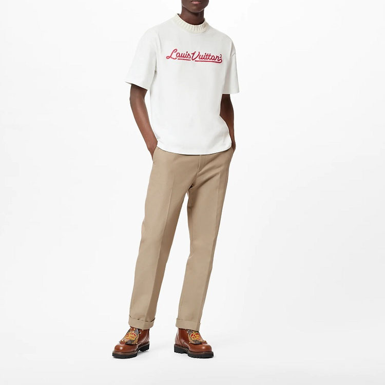 Lookbook LOUIS VUITTON SS22 刺繡LOGO白色短袖T恤 1A9GMM