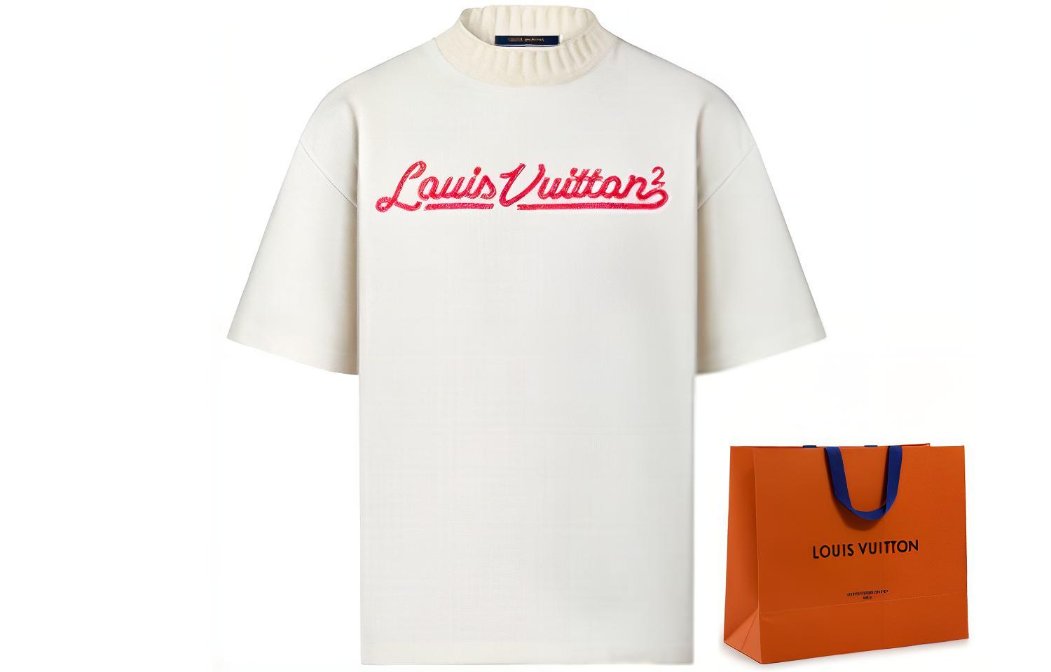 Cheap LOUIS VUITTON SS22 刺繡LOGO白色短袖T恤 1A9GMM