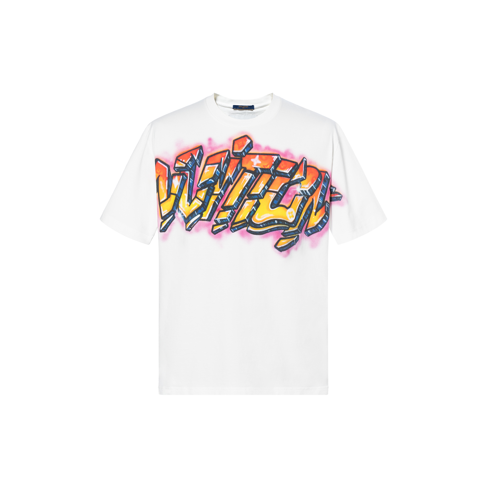 Order 루이비통 SS22 로고 그래피티 반팔 티셔츠 화이트 남성용. 1A9T6P