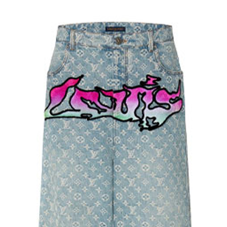 Sizing 루이비통 SS22 로고 프린트 그래피티 데님 진 블루 1A9T0M