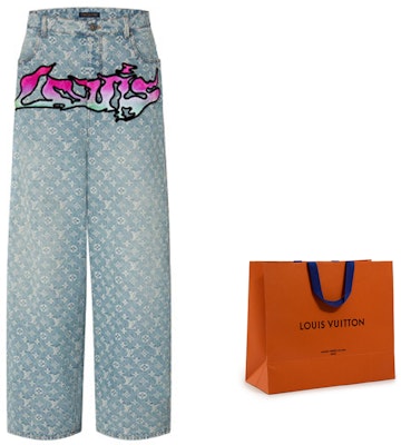 루이비통 SS22 로고 프린트 그래피티 데님 진 블루 1A9T0M Cheap 루이비통 SS22 로고 프린트 그래피티 데님 진 블루 1A9T0M
