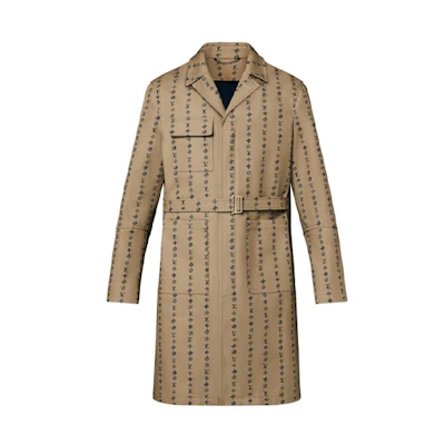 LOUIS VUITTON SS22 Monogram Cuban Collar Long Coat Khaki for Men. 1A9JXY