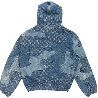 LOUIS VUITTON SS22 Monogram Denim Jacket Blue Distressed Patchwork Design 1A9K6B Lookbook LOUIS VUITTON SS22 Monogram Denim Jacket Blue Distressed Patchwork Design 1A9K6B