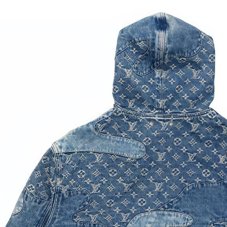 Sizing LOUIS VUITTON Jaket Denim Monogram SS22 Biru Desain Patchwork Distressed 1A9K6B