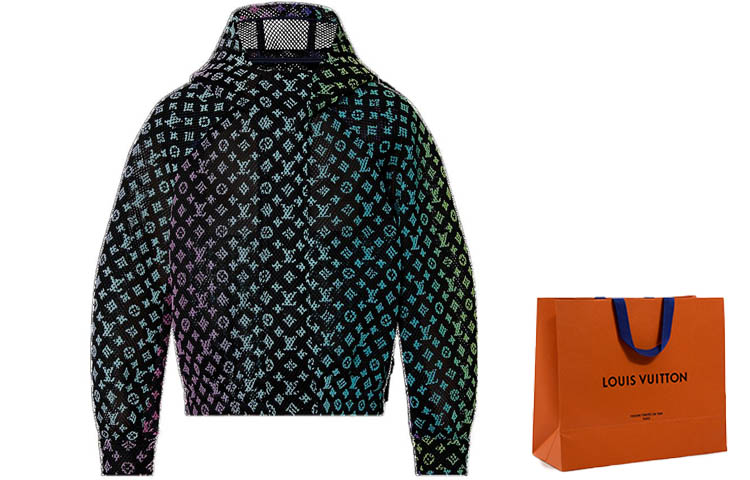 Lookbook LOUIS VUITTON SS22 Jaket Hoodie Hijau Monogram Gradient Grid Pria 1A9UH1