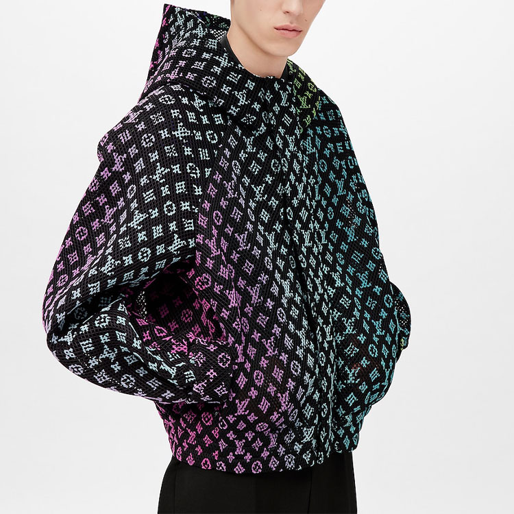 Details for LOUIS VUITTON SS22 Jaket Hoodie Hijau Monogram Gradient Grid Pria 1A9UH1