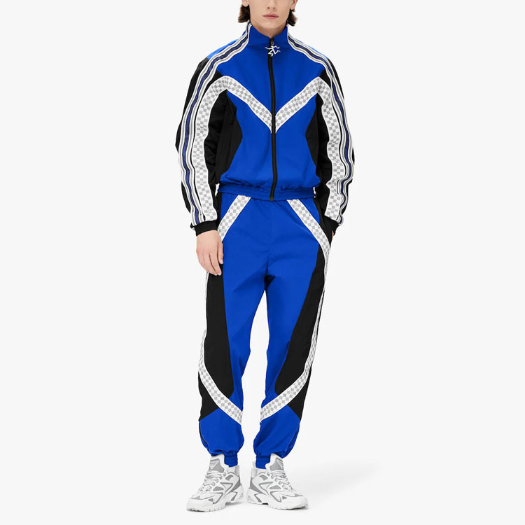 Lookbook 루이비통 SS22 패치워크 플레이드 니트 조거 팬츠 블루 캐주얼 스타일 1A9SVI