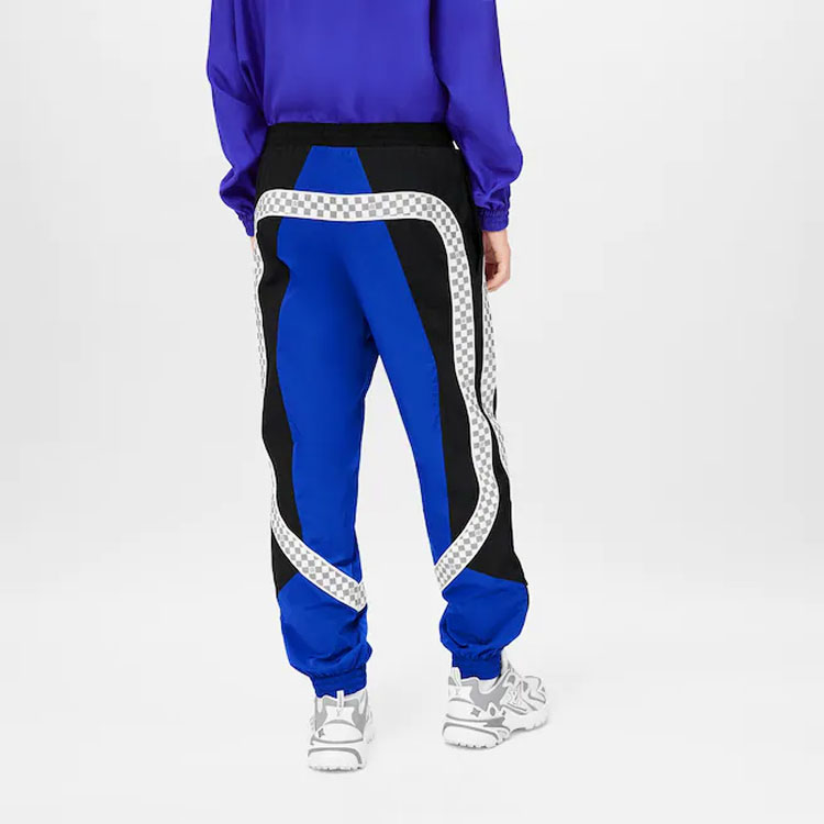 Sizing 루이비통 SS22 패치워크 플레이드 니트 조거 팬츠 블루 캐주얼 스타일 1A9SVI