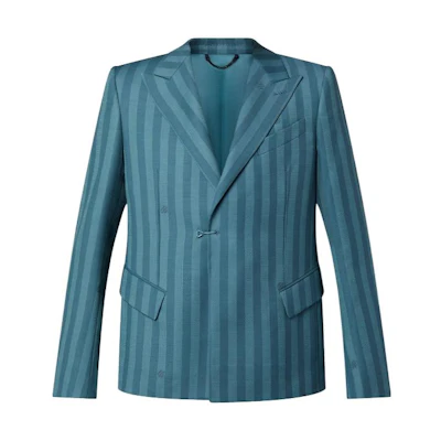 LOUIS VUITTON SS22 Striped Jacquard Multi-Pocket Long Sleeve Jacket Blue Men 1AA7BV