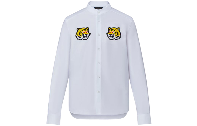 LOUIS VUITTON SS22 White Tiger Print Long Sleeve Shirt. 1A9GFN