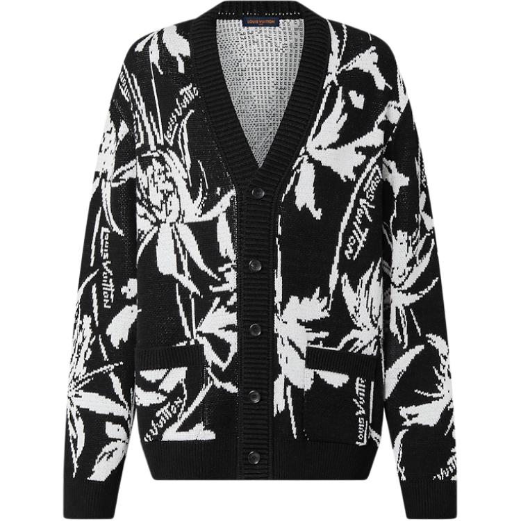LOUIS VUITTON SS23  Black Floral Jacquard Knit Long Sleeve Sweater 1AB91G