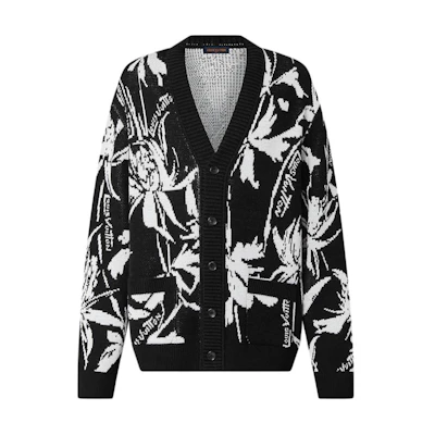 LOUIS VUITTON SS23 Black Floral Jacquard Knit Long Sleeve Sweater 1AB91G