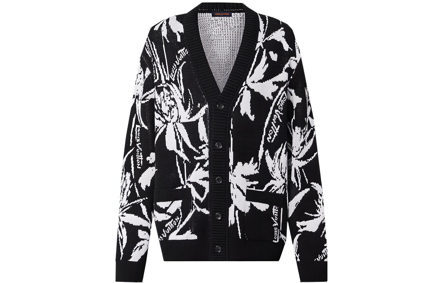 LOUIS VUITTON SS23  Black Floral Jacquard Knit Long Sleeve Sweater 1AB91G 圖 2