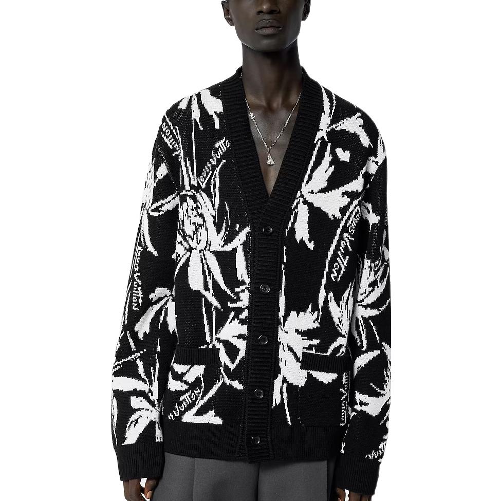 LOUIS VUITTON SS23  Black Floral Jacquard Knit Long Sleeve Sweater 1AB91G 圖 5