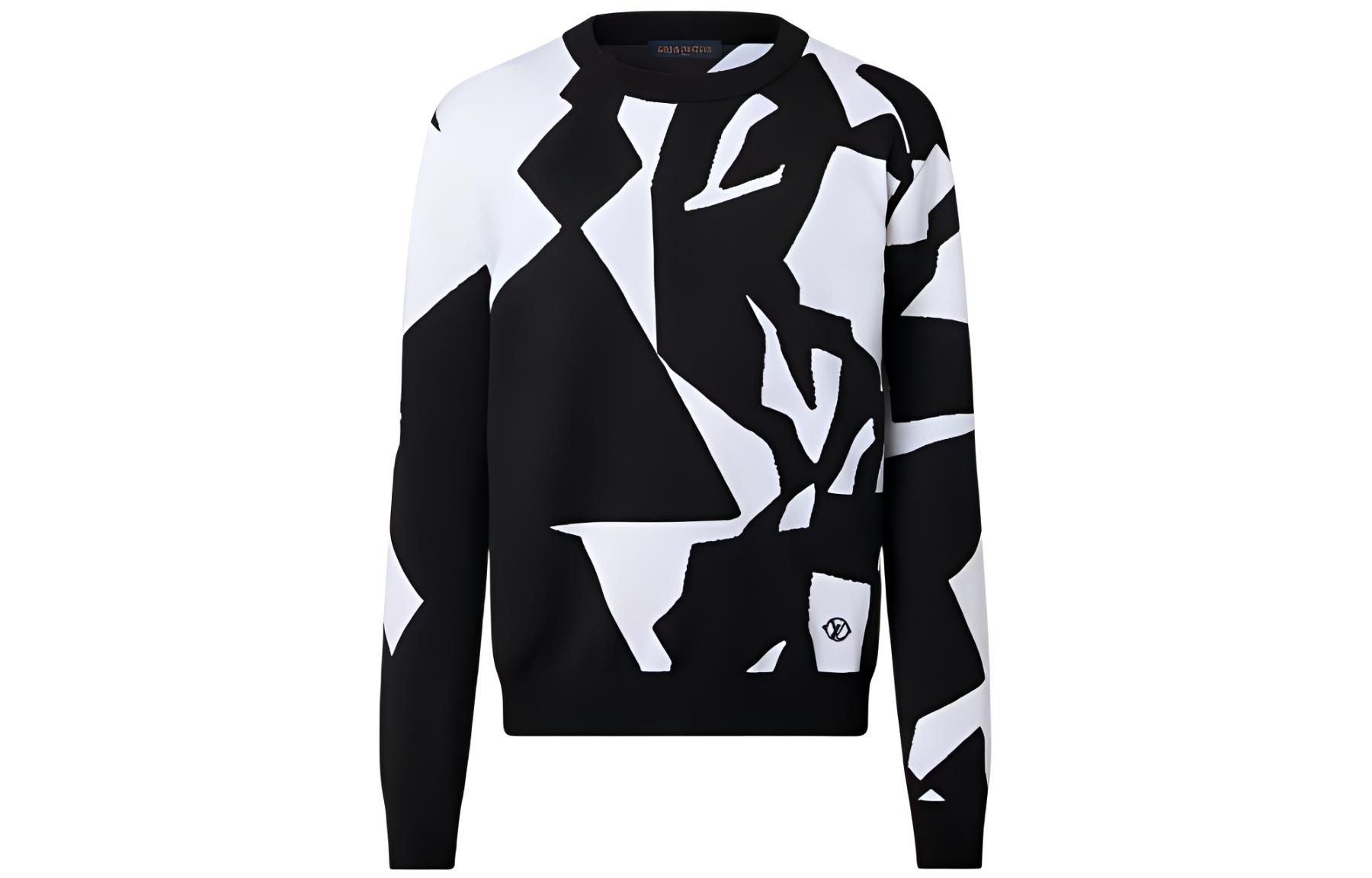 LOUIS VUITTON SS23  Black White Logo Abstract Pattern Crewneck Sweater. 1AAU2Y