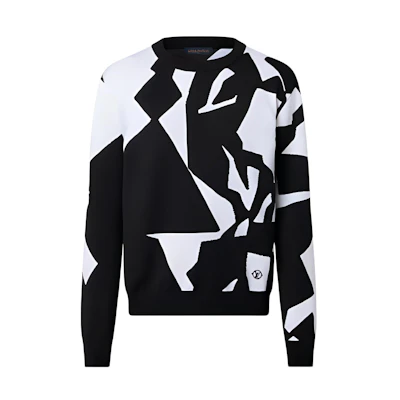 LOUIS VUITTON SS23 Black White Logo Abstract Pattern Crewneck Sweater. 1AAU2Y
